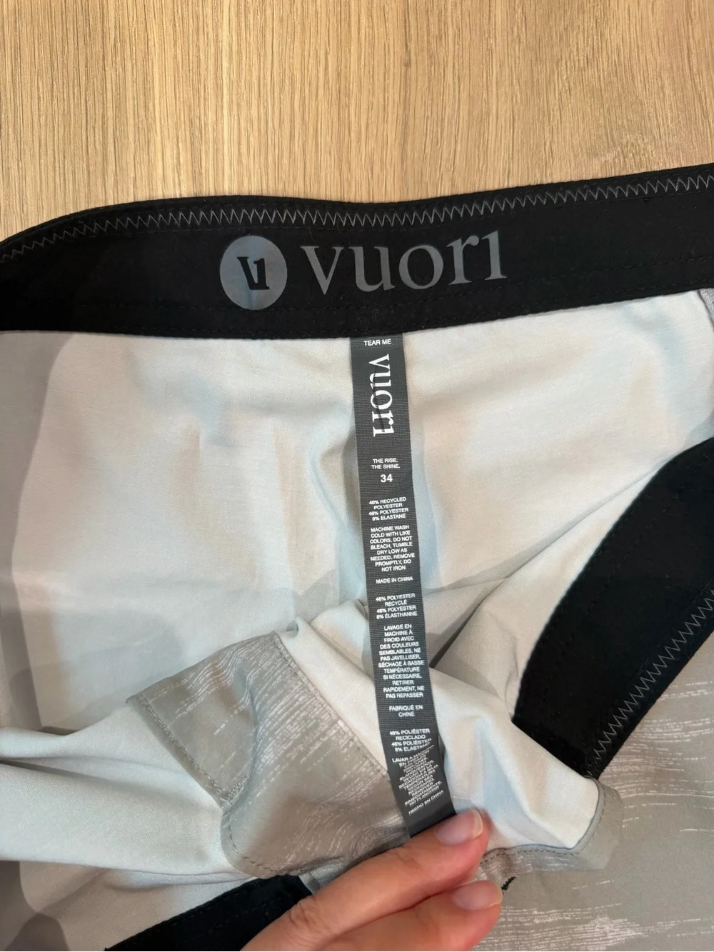 Vuori Light Gray Swim Board Shorts with Black Waist Detail